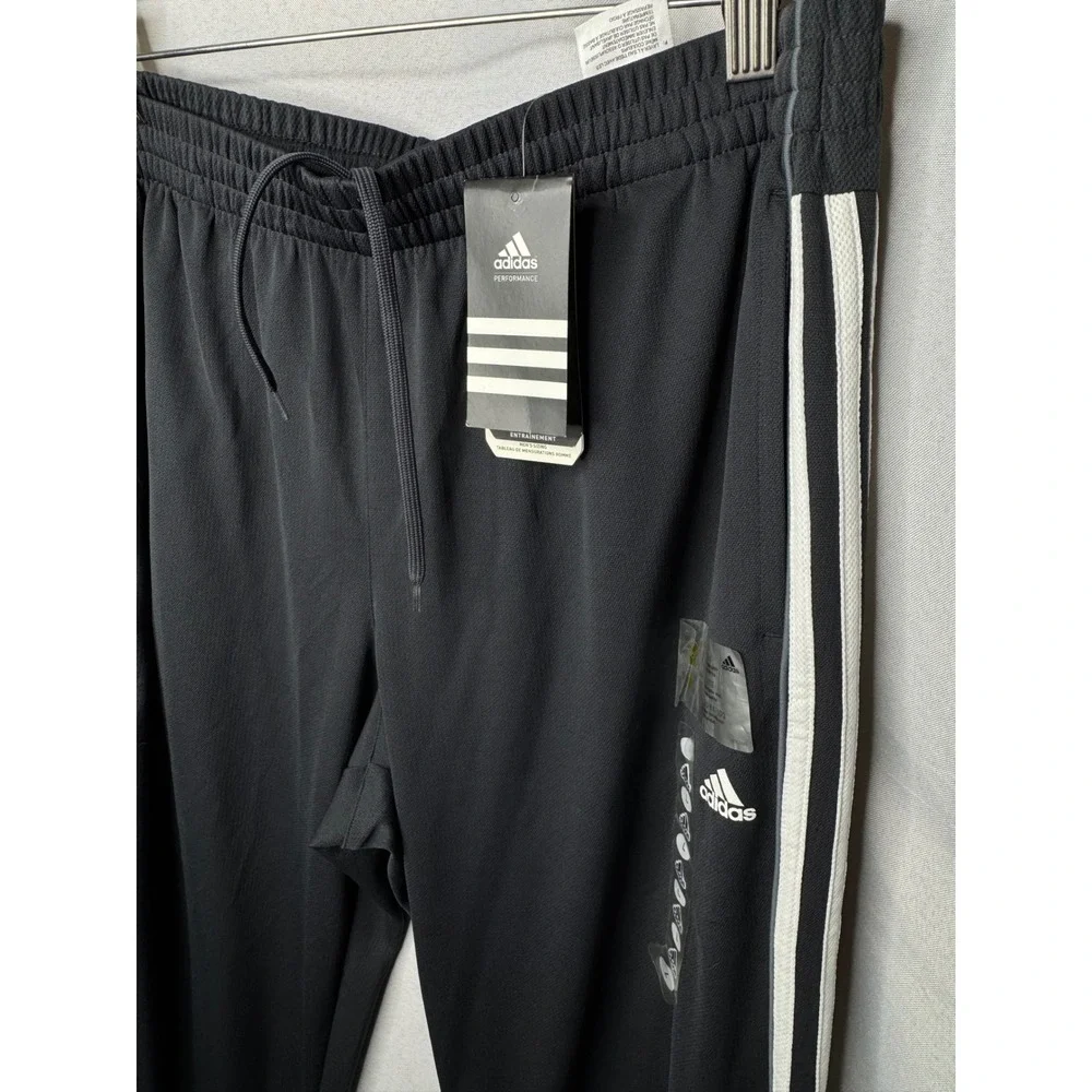 Adidas Mens Training Pants Charcoal Grey White Stripe Quick Dry Large NWT